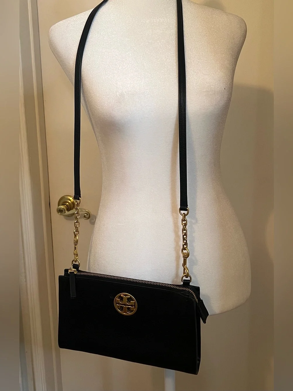 Tory Burch Black Leather Crossbody with Gold Hardware
